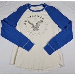 Vintage American Eagle Heritage Thermal Long Sleeve Shirt Waffle Knit Mens Med